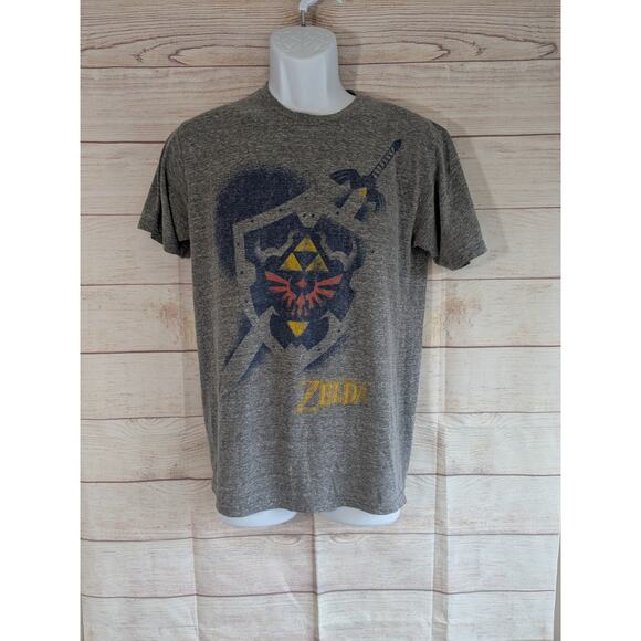 Nintendo Zelda Shield Spray Grey Heather Men's Graphic T-Shirt New - Picture 1 of 5